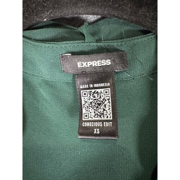 Express Blouse Women XS Green Semi Sheer Long Sleeve Button Front Neck tie Caree - Picture 2 of 7